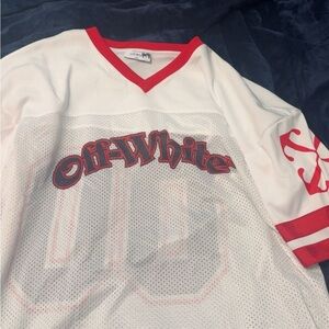 Off-White Men's White and Red Logo Mesh Jersey